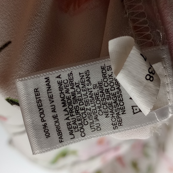 Express Floral Button Up Over the Shoulder Blouse Top White Pink & Green - Picture 9 of 9